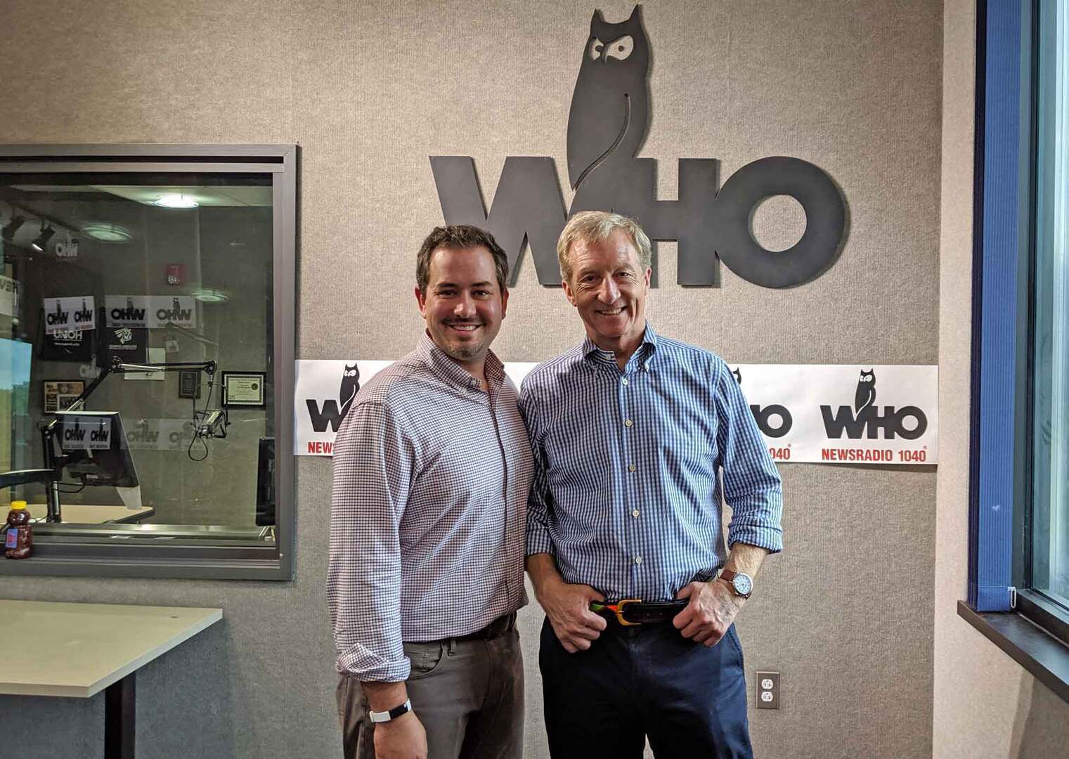Tom Steyer with Justin Brady in WHO Radio Studio